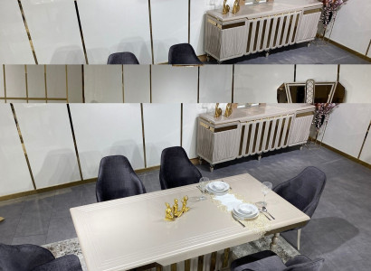 Large Dining room Set Dining table 6x Chairs Sideboard Mirror set from 9 pieces